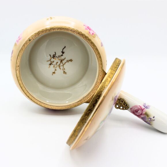 Vintage Lefton Japan Crumb Cather Hinged Lid Brass Accents Floral Rose Design - Picture 7 of 7